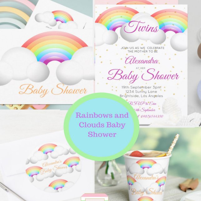 Baby Shower Rainbow Clouds Colorful Invitation - Main Image