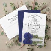 Elegant Dark Navy Blue Rose Formal Wedding Invitation (Personalise this independent creator's collection.)