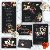 Rembrandt Floral Dark & Moody Wedding Tri-Fold Invitation