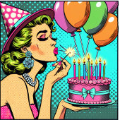 Retro Pop Art Pinup Woman Personalized Birthday Edible Frosting Rounds