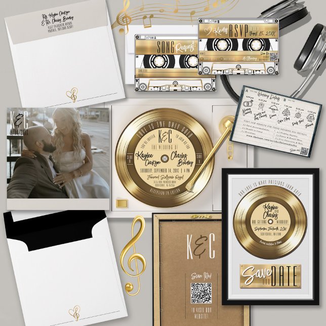 Gold Vinyl Record Unique Vintage Music Wedding Invitation | Zazzle