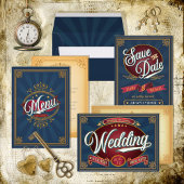 Retro Typography Save the Date Blue/Gold ID645 Invitation