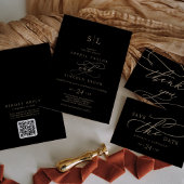 Romantic Gold Calligraphy | Black Monogram Wedding Invitation