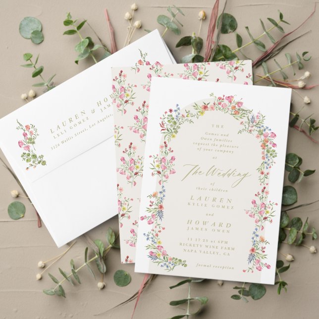 dainty romantic floral arch spring garden wedding invitation