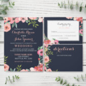 Watercolor Navy Blush Floral Elegant Wedding Invitation (Personalise this independent creator's collection.)