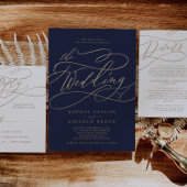 Romantic Gold Calligraphy | Navy The Wedding Of Al All In One Invitation