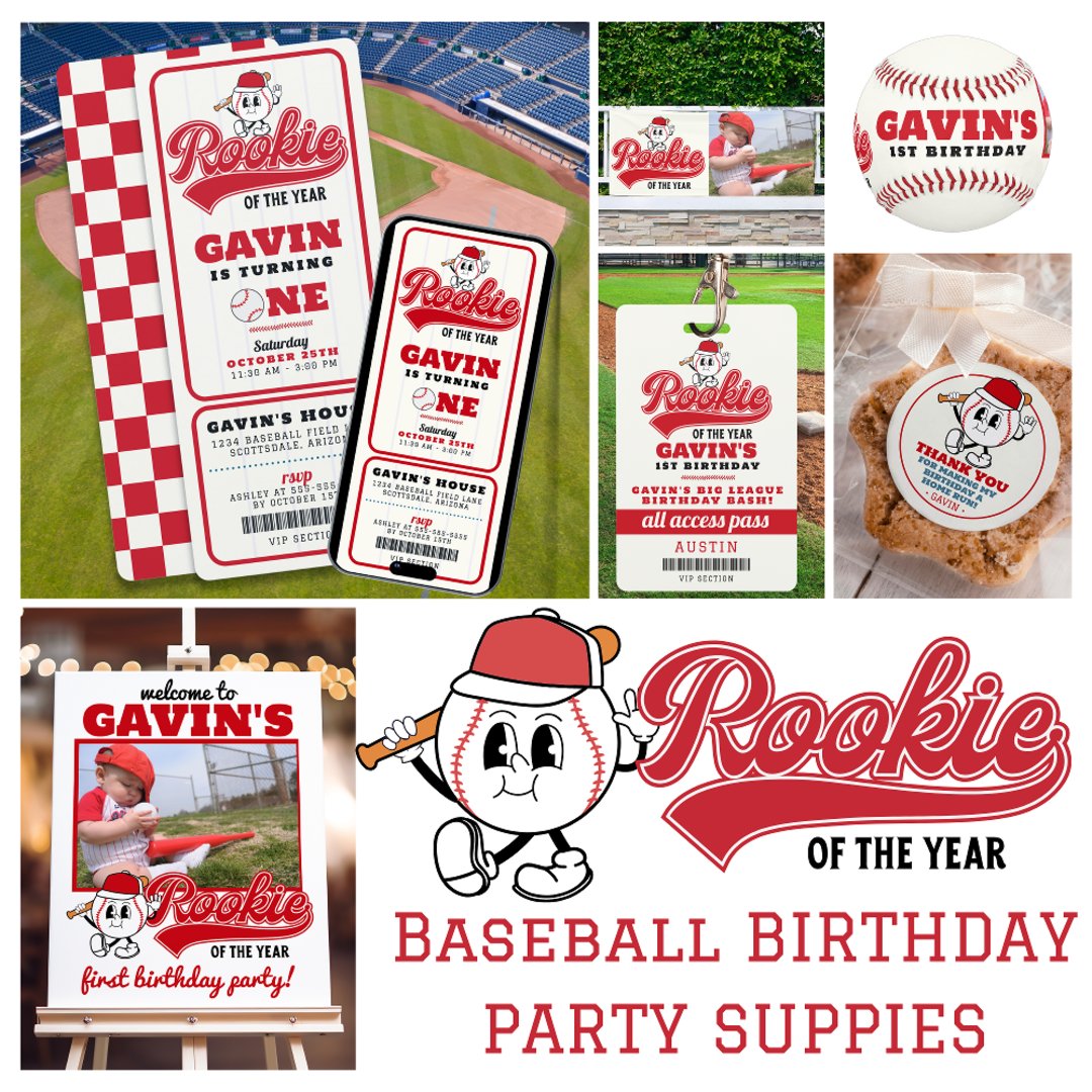 Rookie Of The Year Baseball Ticket Custom Birthday Invitation | Zazzle