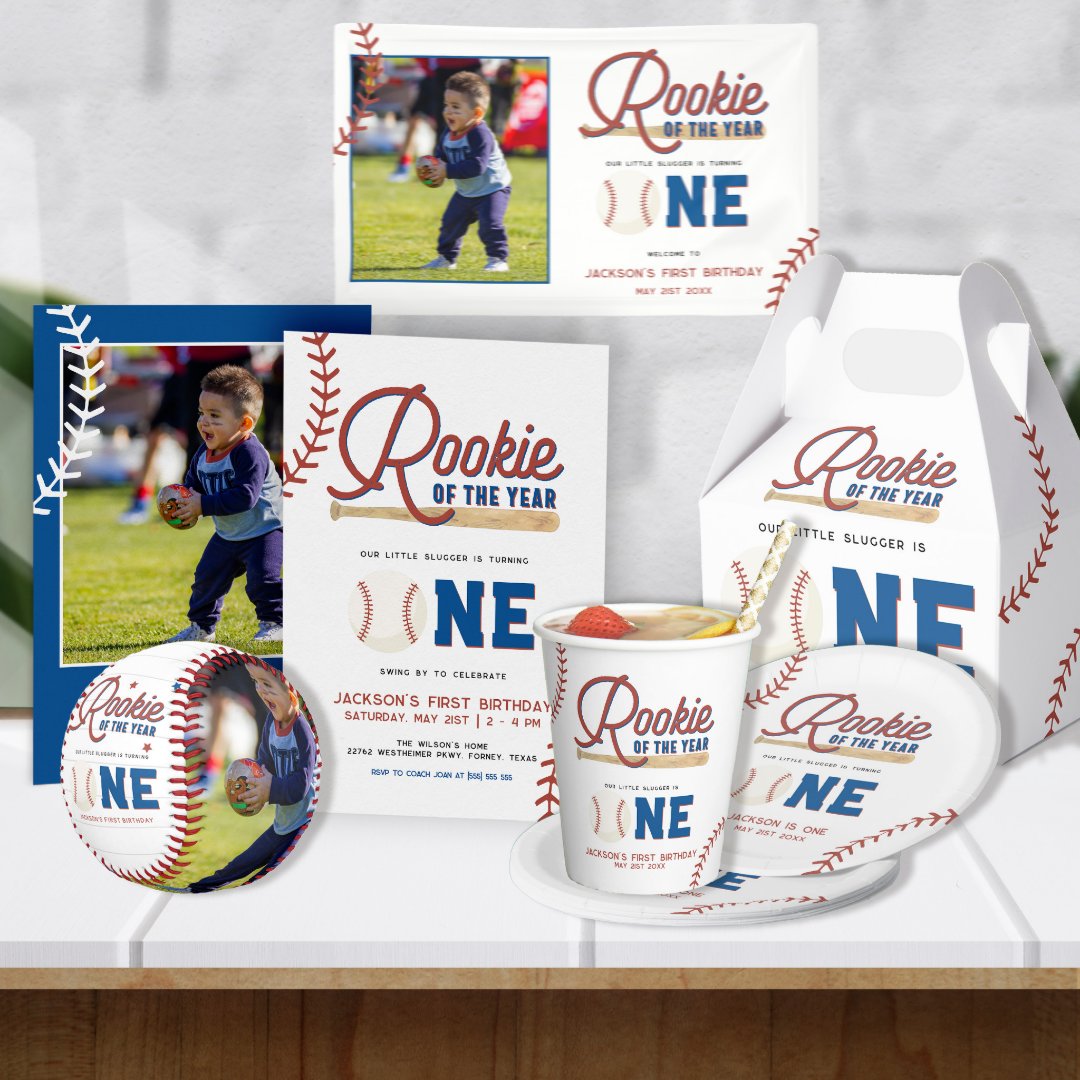 Rookie of the Year 1st Birthday Baseball Party Invitation | Zazzle
