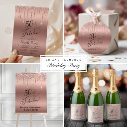 50 Fabulous Birthday Rose Gold Glitter Customized Classic Round Sticker