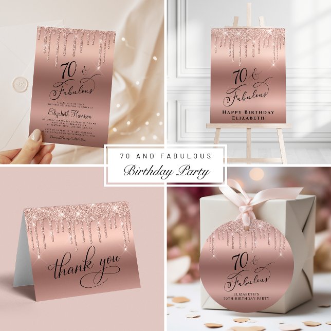 70th Birthday Party Rose Gold Glitter Thank You Favor Tags Zazzle
