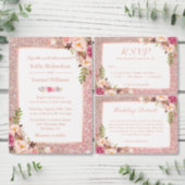 Girly Rose Gold Glitter Pink Floral Bridal Shower Invitation (Personalise this independent creator's collection.)