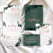 Rose gold script Floral sage green wedding Tri-Fold Invitation