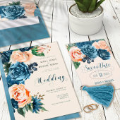 Roses Blue/Peach Wedding ID584 Invitation