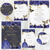 Budget Royal Blue Butterfly Quinceañera invitation