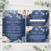 Vow Renewal Rustic Blue String Lights Lace Floral Invitation (Personalise this independent creator's collection.)