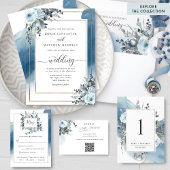 Unique Blue Watercolor, Blue Floral Bridal Shower Invitation
