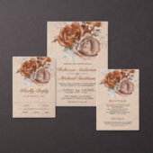 Rustic Burlap Burnt Orange Rose All in One Wedding Tri-Fold Invitation (Personalise this independent creator's collection.)