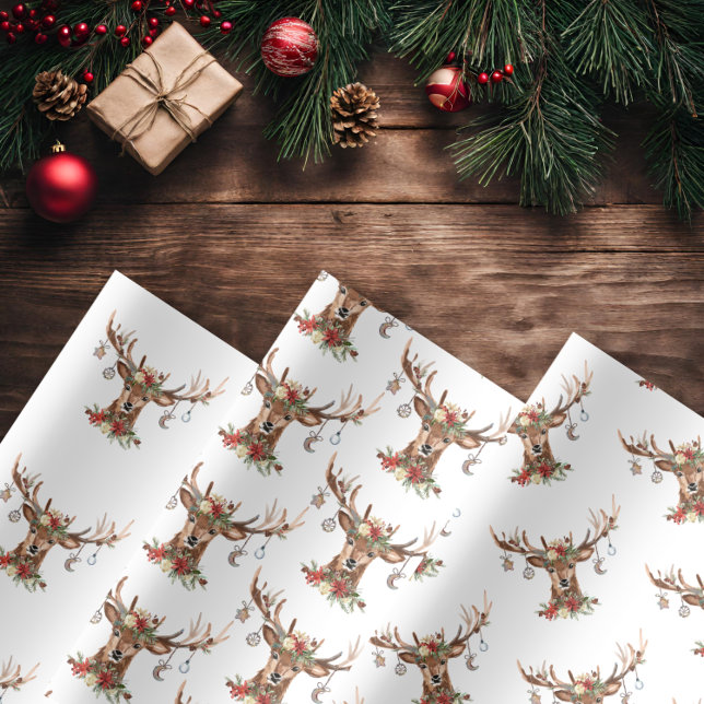 Rustic Christmas Reindeer Antler Ornaments Wrapping Paper, Zazzle in 2023