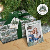 Christmas Woodland Cabins Watercolor Wrapping Paper