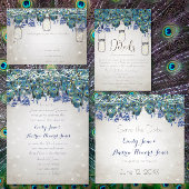Elegant Peacock Feathers Teal Blue Green Turquoise Invitation