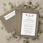 Country Rustic Monogram Branch & Burlap Wedding Tri-Fold Invitation (Personalise this independent creator's collection.)