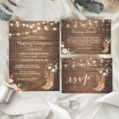 Rustic Boots Cowboy Cowgirl Floral Lights Wedding Invitation