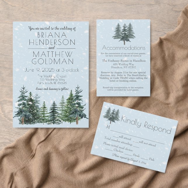 Rustic Evergreen Winter Pine Trees Wedding Menu | Zazzle