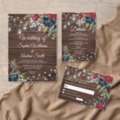 Rustic Wood Burgundy Floral Lights Save The Date (Personalise this independent creator's collection.)