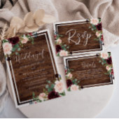 Rustic Blush & Burgundy Flowers Bridal Shower Invitation