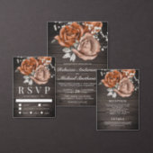 Rustic Wood Burnt Orange Rose All in One Wedding Tri-Fold Invitation (Personalise this independent creator's collection.)