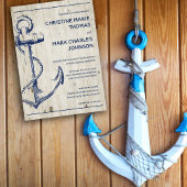 Navy Nautical Sketch Anchor Rustic Wedding Invitation