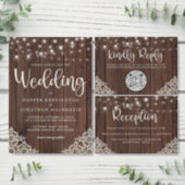 Rustic Wood Lace String Lights Wedding All In One Invitation (Personalise this independent creator's collection.)