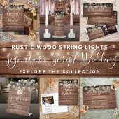 Rustic Wood String Lights Script Save the Date Postcard