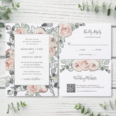 Simple Dusty Rose Pink Floral Elegant Wedding Tri-Fold Invitation (Personalise this independent creator's collection.)