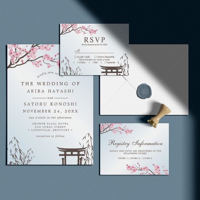 Sakura Japanese Cherry Blossom Asian Wedding Invitation | Zazzle