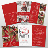 4 Photo Collage Graduation Scarlet Red Invitation