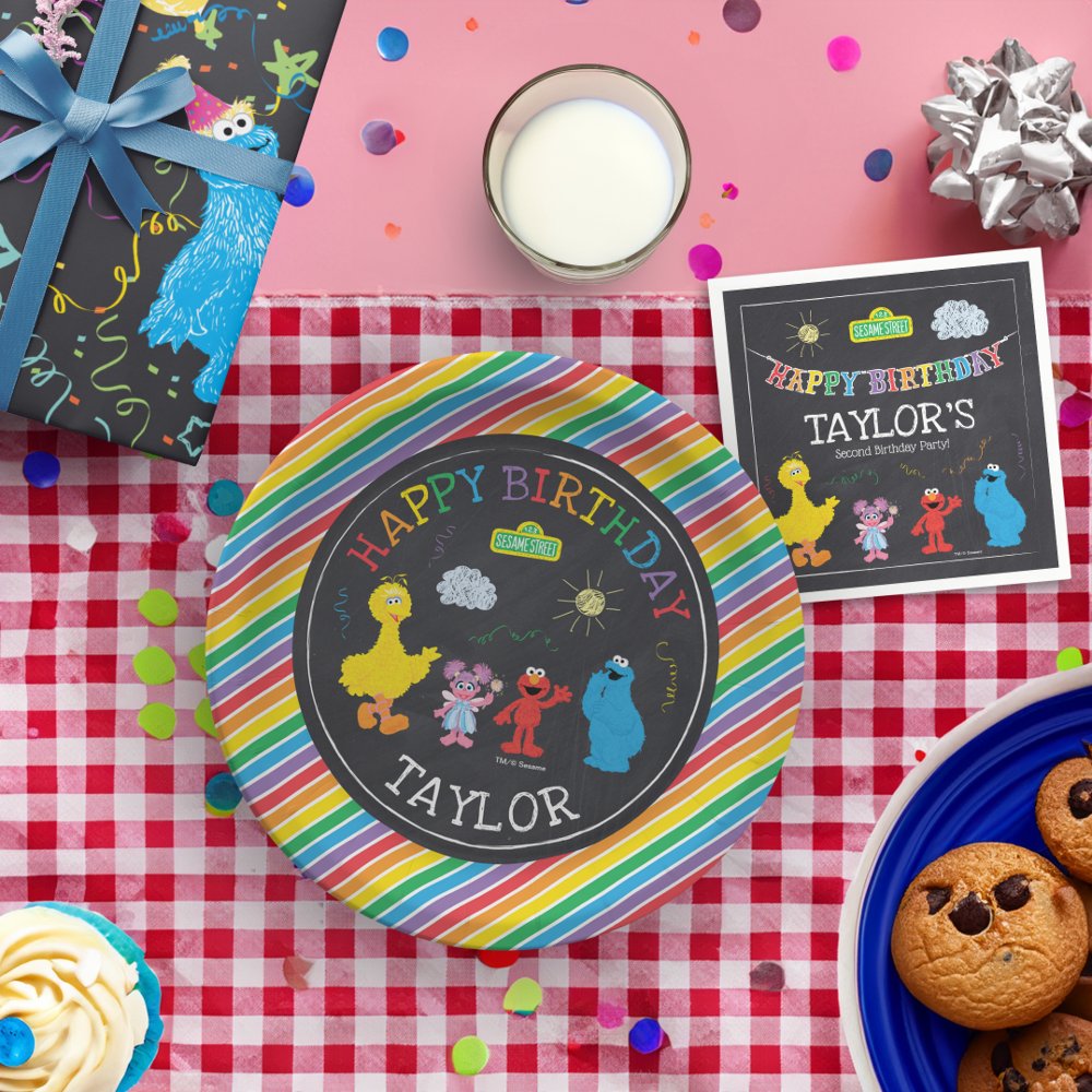 Sesame Street Pals Chalkboard Rainbow 1st Birthday Toddler Personalized T-shirt