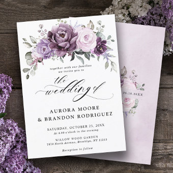 Shades of Dusty Purple Blooms Moody Floral Wedding Invitation | Zazzle