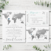 Silver World Map Boarding Pass Save the Date Card (Personalise this independent creator's collection.)