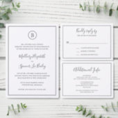 Traditional Dusty Blue Monogram Elegant Wedding Invitation (Personalise this independent creator's collection.)