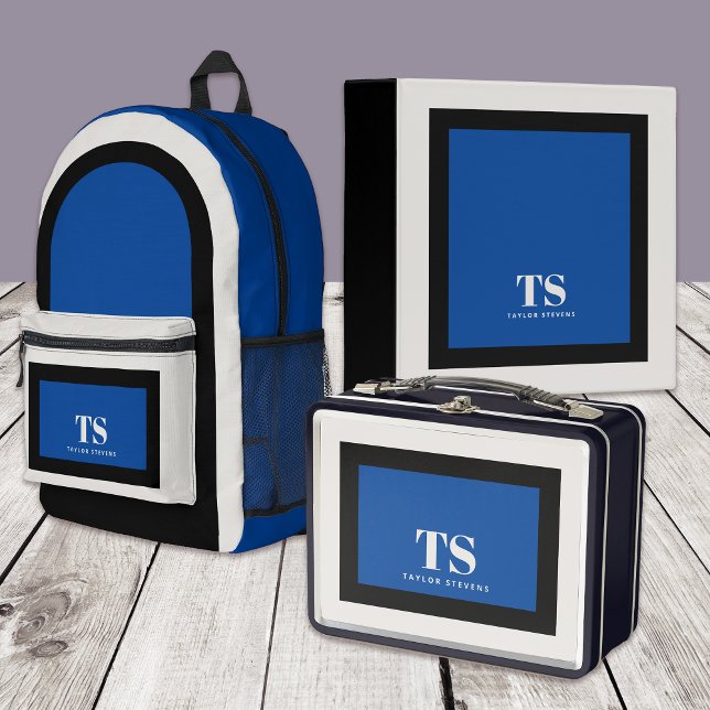 Stylish Blue Monogram Backpack Amazon.com | Custom Name Backpack Bag for Boys Girls  main image 2