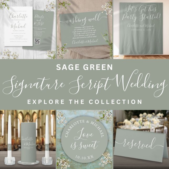 Sage Green Signature Wedding Save The Date Postcard