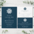 Simple Snowflake Navy QR Code Wedding RSVP Card | Zazzle
