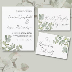 Rustic Eucalyptus Sage Green Wedding Invitation | Zazzle