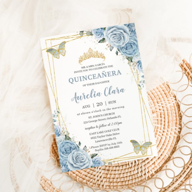Baby Blue Floral Quinceanera Sweet Sixteen Dress Save The Date | Zazzle Baby Blue Floral Quinceanera Sweet Sixteen Dress Save The Date | Zazzle