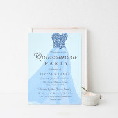 Blue Sparkling Glitter Gown Quinceanera Party Classic Round Sticker