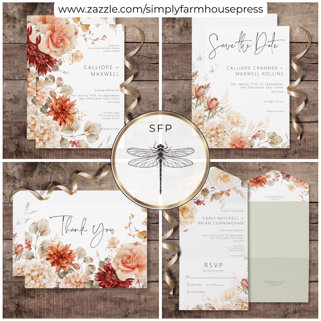 Spicy Fall Rust & Blush Boho Floral Invitation | Zazzle