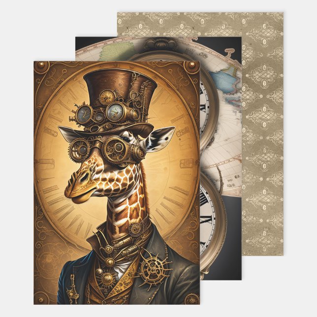 Collection Steampunk Animal - Giraffe Decoupage  Wrapping Paper Sheets (Creator Uploaded)