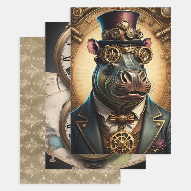 Collection Steampunk Animal - Hippopotamus  Wrapping Paper Sheets (Creator Uploaded)