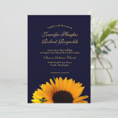 Cheerful Sunflower Navy Blue Wedding RSVP Invitation Postcard